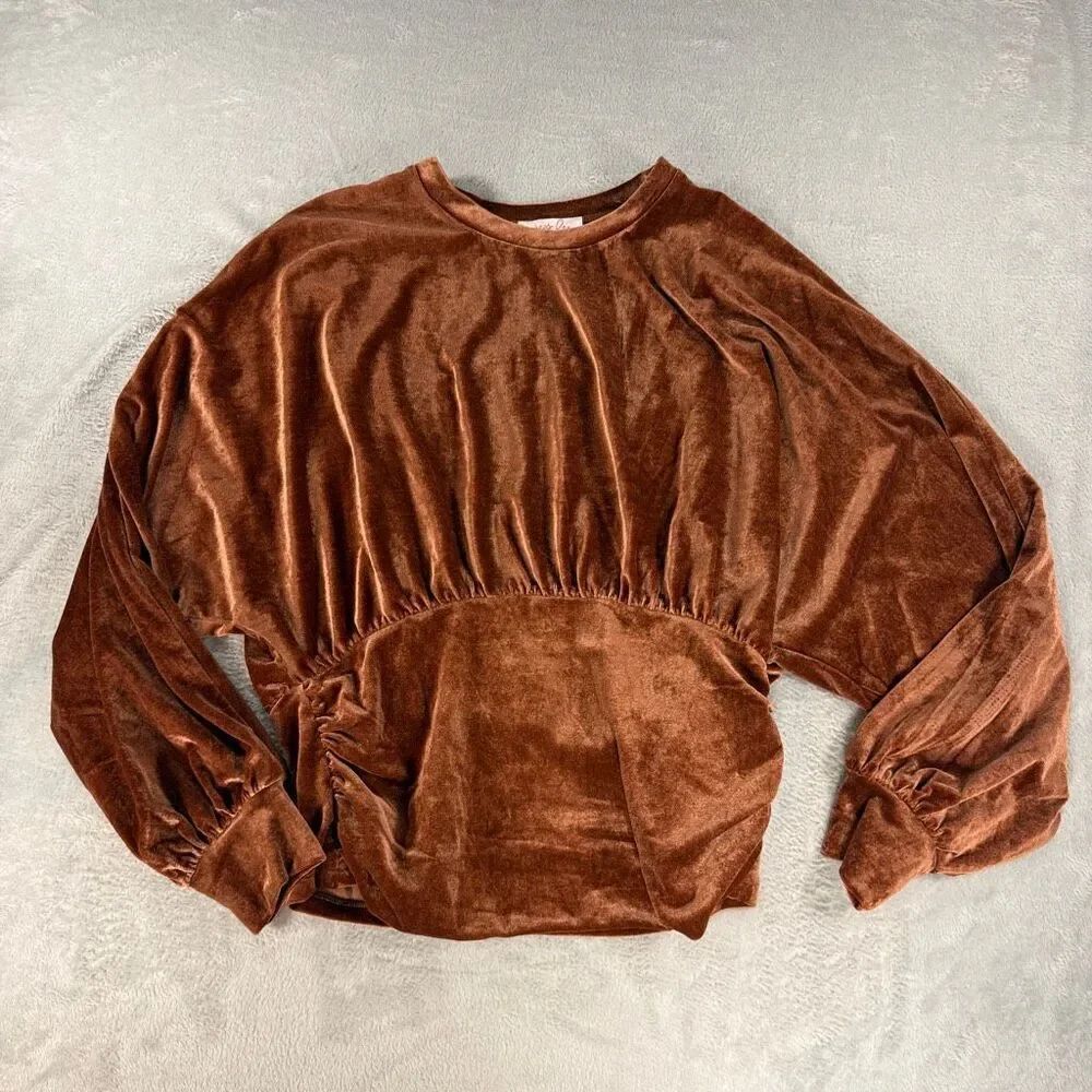 Jess Lea Brown Velvet Long Sleeve Blouse Top Size L  A